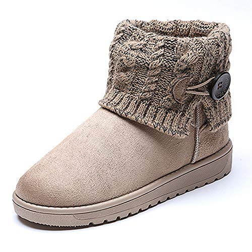 Mujer Botas De Nieve De Punto Unidas para Mujer Beige 39 (Talla de Suela es Asiática 40)