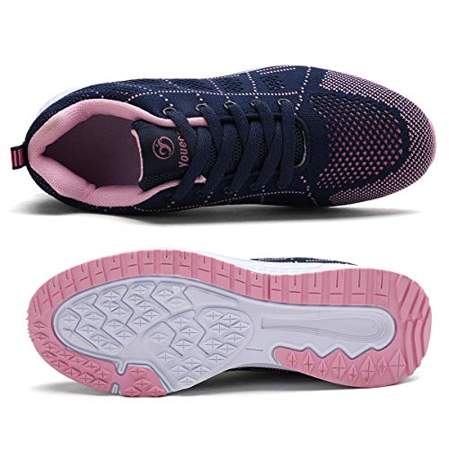 Mujer Entrenador Zapatos Gimnasio Deportes atléticos Zapatillas de Deporte Malla Informal Zapatos para Caminar Encaje Plano Azul EU 35
