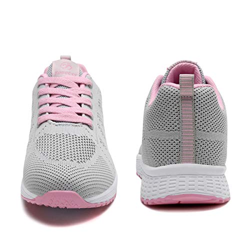 Mujer Entrenador Zapatos Gimnasio Deportes atléticos Zapatillas de Deporte Malla Informal Zapatos para Caminar Encaje Plano Rosa EU 35