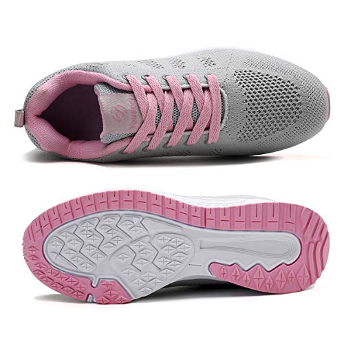 Mujer Entrenador Zapatos Gimnasio Deportes atléticos Zapatillas de Deporte Malla Informal Zapatos para Caminar Encaje Plano Rosa EU 35