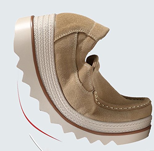 Mujer Mocasines Plataforma Casual Loafers Primavera Verano Zapatos de Cuña 5cm Negro Azul Caqui 35-42 Caqui 35