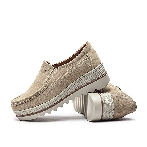 Mujer Mocasines Plataforma Casual Loafers Primavera Verano Zapatos de Cuña 5cm Negro Azul Caqui 35-42 Caqui 35