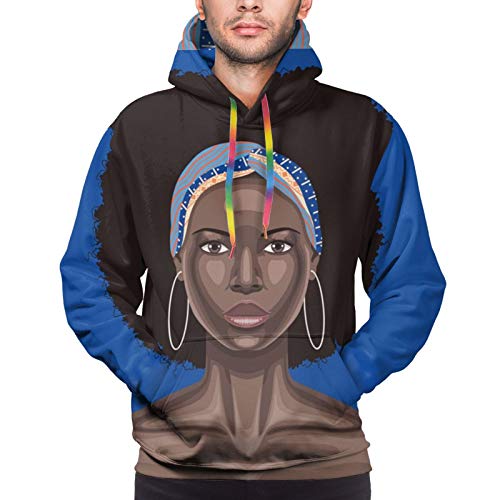 Mujer Negra Joven con Pelo Rizado para Hombre Sudaderas Divertido Fresco Gráfico Sudaderas 3D Impresión Manga Larga Ropa Casual con Bolsillos Grandes