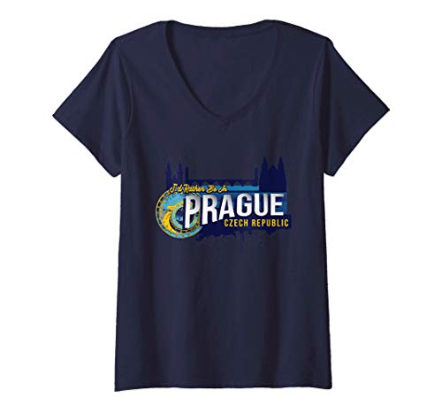 Mujer Preferiría estar en Praga, República Checa Souvenir Camiseta Cuello V