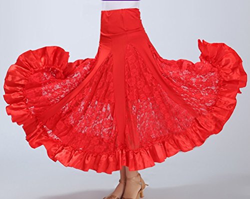 Mujer Profesional Falda de Encaje Grande Vestido de Baile De Flamenco Tango Salsa Latin Talla única Rojo
