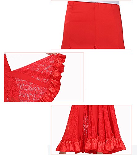 Mujer Profesional Falda de Encaje Grande Vestido de Baile De Flamenco Tango Salsa Latin Talla única Rojo