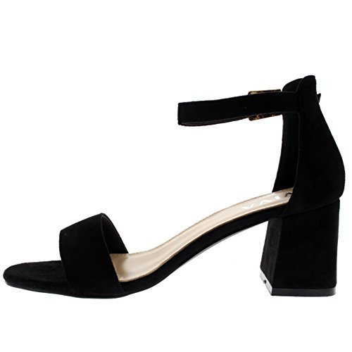 Mujer Sandalia el Talón Punta Abierta Moda Correa de Tobillo Talones - Negro - 37 - KL0132