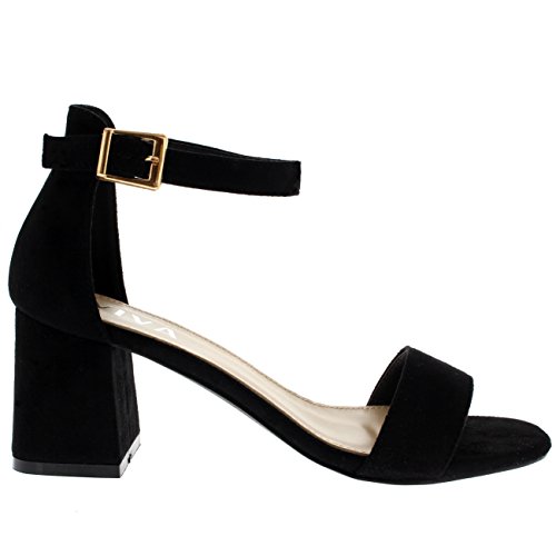 Mujer Sandalia el Talón Punta Abierta Moda Correa de Tobillo Talones - Negro - 37 - KL0132