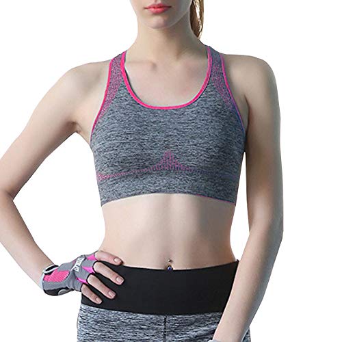 Mujer Sujetador con Relleno Tirantes Anchos Yoga Deportivo Sujetadores Elástico Chaleco Rose S