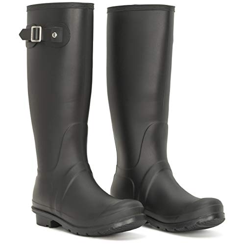 Mujer Tall Estiércol Hebilla Perro Caminando Nieve Lluvia Impermeable Botas De Goma Botas - Negro - UK4/EU37 - BL0290