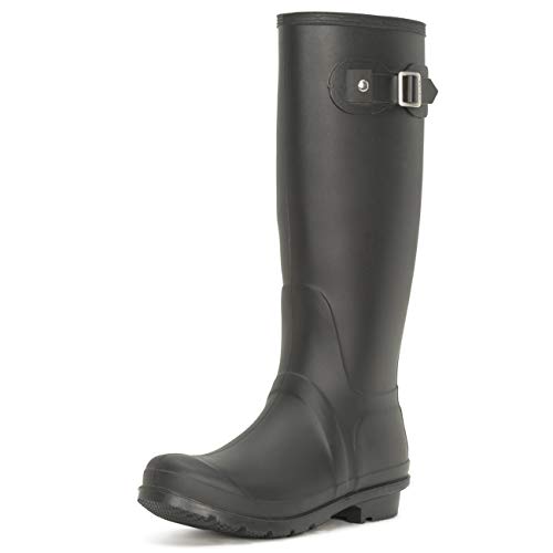 Mujer Tall Estiércol Hebilla Perro Caminando Nieve Lluvia Impermeable Botas De Goma Botas - Negro - UK4/EU37 - BL0290