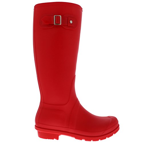 Mujer Tall Estiércol Hebilla Perro Caminando Nieve Lluvia Impermeable Botas De Goma Botas - Rojo - UK5/EU38 - BL0293