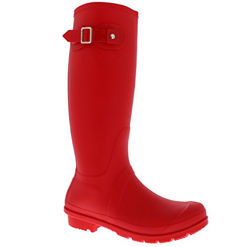 Mujer Tall Estiércol Hebilla Perro Caminando Nieve Lluvia Impermeable Botas De Goma Botas - Rojo - UK5/EU38 - BL0293