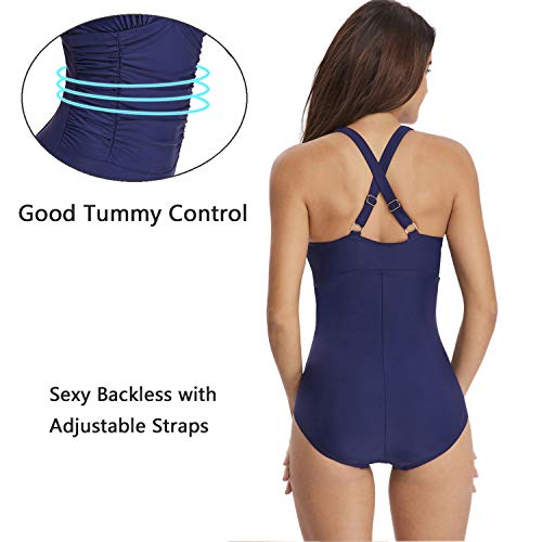 Mujer Trajes de Baño Una Pieza V-Cuello Push-up Monokini Push-up Acolchado Adelgazante Bikini(Coral L)