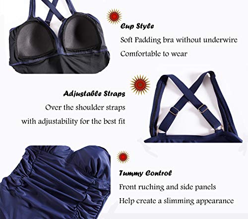 Mujer Trajes de Baño Una Pieza V-Cuello Push-up Monokini Push-up Acolchado Adelgazante Bikini(Coral L)