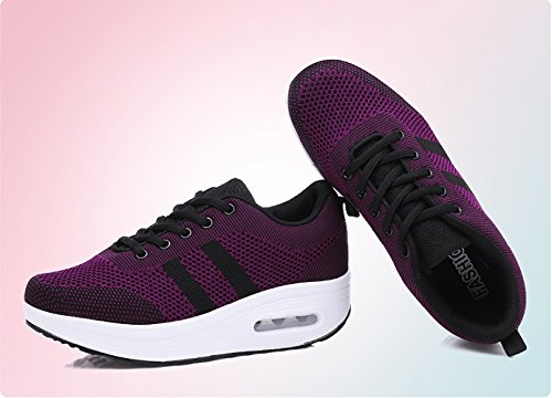 Mujer Zapatillas de Deporte Cuña Zapatos para Correr Plataforma Sneakers con Cordones Calzado de Malla Air Tacón 5cm Negro Rosa Morado Blanco 34-39 Morado 35