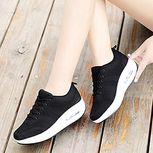 Mujer Zapatillas de Deporte Malla Air Cuña Cómodos Sneakers Mujer Casual Running Senderismo Ligero Mesh Zapatillas Gris Negro 35-41
