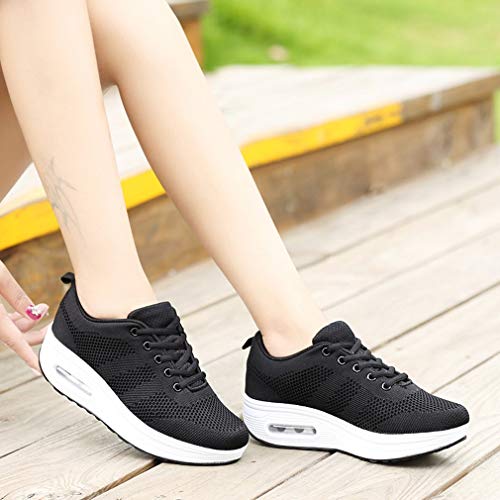 Mujer Zapatillas de Deporte Malla Air Cuña Cómodos Sneakers Mujer Casual Running Senderismo Ligero Mesh Zapatillas Gris Negro 35-41