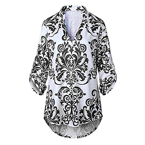 Mujeres Camisa Elegante Blusa Mangas Largas Camiseta Polsillo Escote V (Negro, L/EU 40-42)