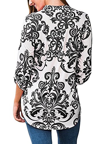 Mujeres Camisa Elegante Blusa Mangas Largas Camiseta Polsillo Escote V (Negro, L/EU 40-42)