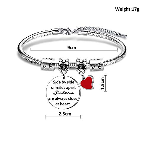 Mujeres delicadas letras de acero inoxidable colgante en forma de corazón pulsera de serpiente para regalo de hermana