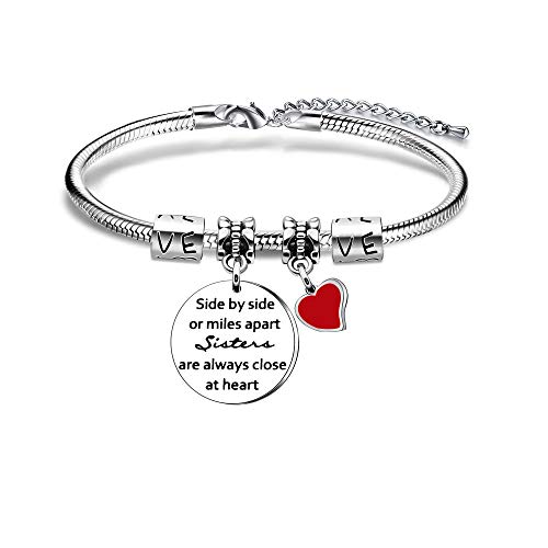 Mujeres delicadas letras de acero inoxidable colgante en forma de corazón pulsera de serpiente para regalo de hermana