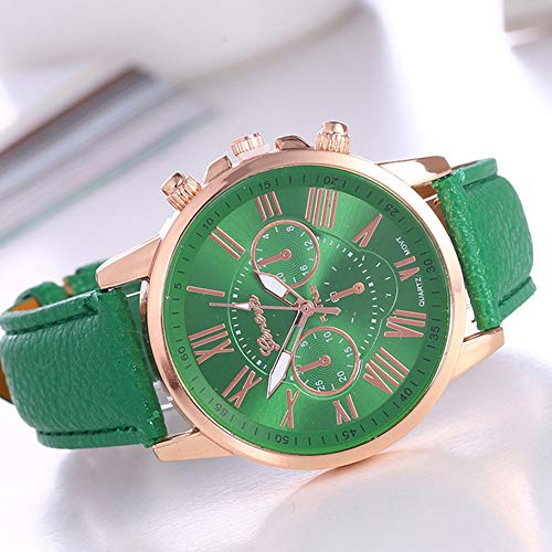 mujeres reloj cuarzo analógico reloj de pulsera Mode Ginebra Reloj doble piel Reloj para mujeres Con batería verde