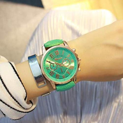mujeres reloj cuarzo analógico reloj de pulsera Mode Ginebra Reloj doble piel Reloj para mujeres Con batería verde
