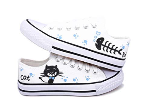 Mujeres Zapatillas de Deporte vulcanizadas de Talla Grande Moda de Verano pintadas a Mano Casual Estudiantes Blancos Zapatos Casuales Zapatos de Lona de Dibujos Animados Femeninos