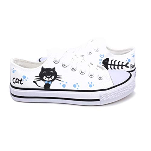 Mujeres Zapatillas de Deporte vulcanizadas de Talla Grande Moda de Verano pintadas a Mano Casual Estudiantes Blancos Zapatos Casuales Zapatos de Lona de Dibujos Animados Femeninos