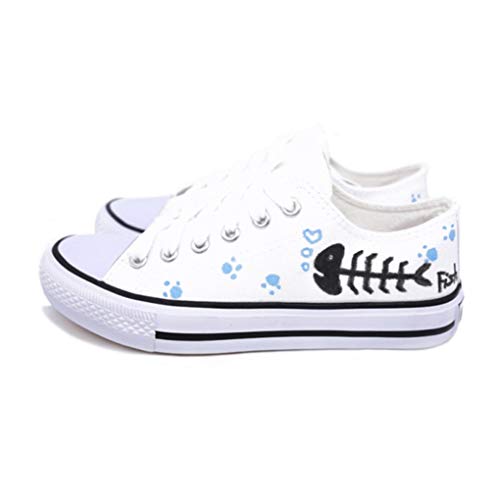 Mujeres Zapatillas de Deporte vulcanizadas de Talla Grande Moda de Verano pintadas a Mano Casual Estudiantes Blancos Zapatos Casuales Zapatos de Lona de Dibujos Animados Femeninos