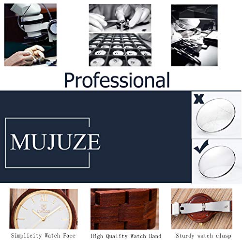 MUJUZE Reloj de Madera Relojes de Pulsera para Hombres y Mujeres Correa de sándalo y Manos Luminosas Reloj analógico de Madera de Cuarzo