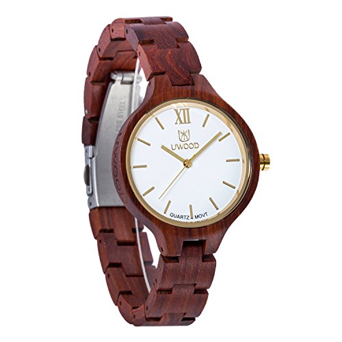 MUJUZE Reloj de Madera Relojes de Pulsera para Hombres y Mujeres Correa de sándalo y Manos Luminosas Reloj analógico de Madera de Cuarzo
