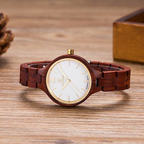 MUJUZE Reloj de Madera Relojes de Pulsera para Hombres y Mujeres Correa de sándalo y Manos Luminosas Reloj analógico de Madera de Cuarzo