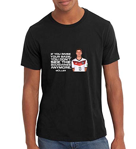 Muller Football Player Raize Yoour Gaze Quote_CW0087 T-Shirt For Men Tshirt 100% algodón, Divertido Camiseta gráfica, Camisa Camiseta, Casual Regalo para él, Verano, Navidad, M, Black