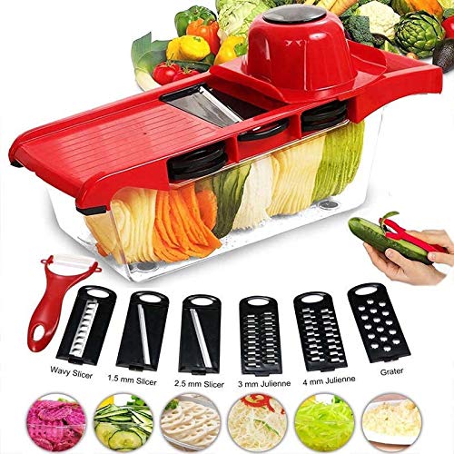 Multiusos Cortador de Verduras 7 en 1 Mandolina de Cocina, Slicer de Cocina Ralladores y Cortadores Manuales, Inoxidable Utensilios de Cocina Profesional para Cortar Frutas/Verduras