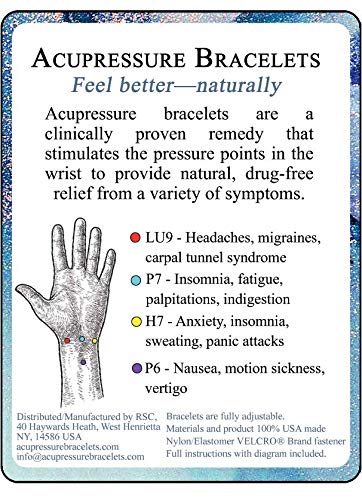 Muñequeras de acupresión para las náuseas, el mareo por movimiento (par) Negro tamaño medio/adulto promedio