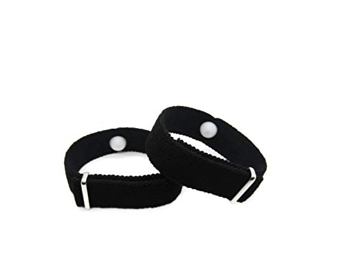 Muñequeras de acupresión para las náuseas, el mareo por movimiento (par) Negro tamaño medio/adulto promedio