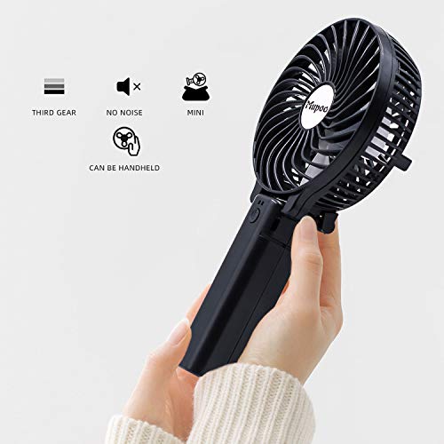 Mupoo Ventilador USB, Ventilador Portátil de Mano Plegable de 3 Velocidades, con Batería Recargable de 1200 mAh y Cable USB, Mini Ventilador para Oficina Hogar Fitness Cochecito de Bebé (Negro)