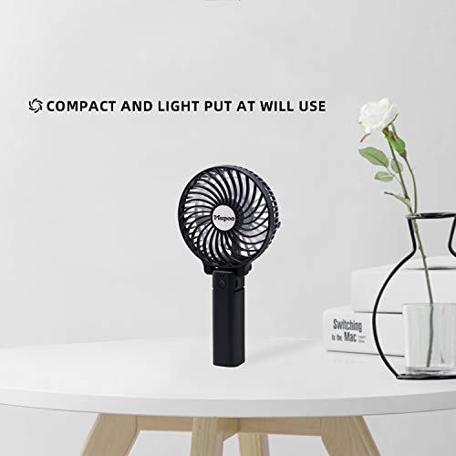Mupoo Ventilador USB, Ventilador Portátil de Mano Plegable de 3 Velocidades, con Batería Recargable de 1200 mAh y Cable USB, Mini Ventilador para Oficina Hogar Fitness Cochecito de Bebé (Negro)