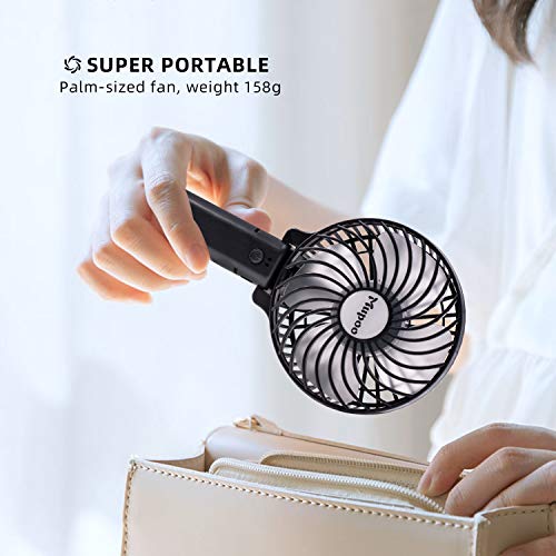 Mupoo Ventilador USB, Ventilador Portátil de Mano Plegable de 3 Velocidades, con Batería Recargable de 1200 mAh y Cable USB, Mini Ventilador para Oficina Hogar Fitness Cochecito de Bebé (Negro)