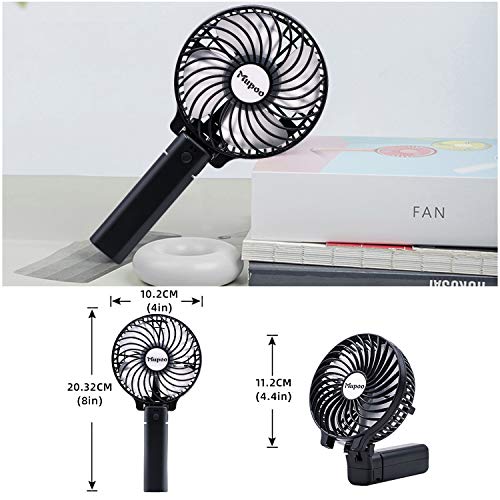 Mupoo Ventilador USB, Ventilador Portátil de Mano Plegable de 3 Velocidades, con Batería Recargable de 1200 mAh y Cable USB, Mini Ventilador para Oficina Hogar Fitness Cochecito de Bebé (Negro)