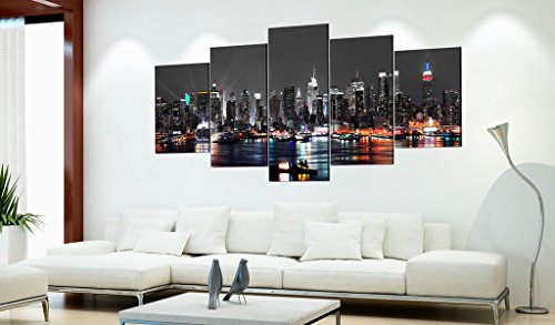 murando - Cuadro 200x100 cm - New York City Impresión de 5 Piezas Material Tejido no Tejido Impresión Artística Imagen Gráfica Decoracion de Pared - Ciudad Noche d-A-0022-b-n