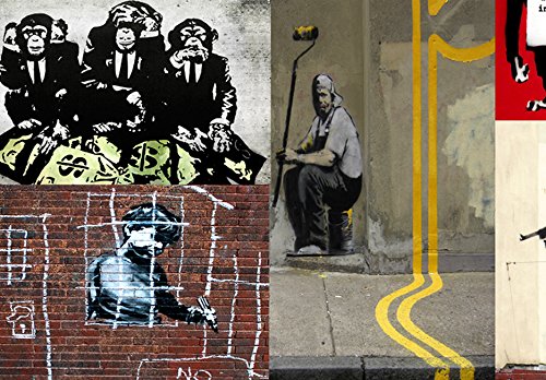 murando - Cuadro en Lienzo 200x100 cm Banksy Impresión de 5 Piezas Material Tejido no Tejido Impresión Artística Imagen Gráfica Decoracion de Pared Abstracto i-C-0092-b-n Collage