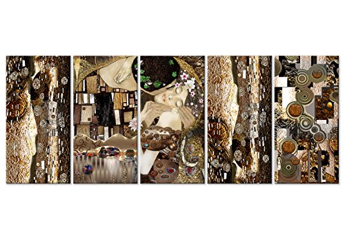 murando - Cuadro en Lienzo Gustav Klimt 200x80 cm Impresión de 5 Piezas Material Tejido no Tejido Impresión Artística Imagen Gráfica Decoracion de Pared Beso Abstracto Oro l-A-0035-b-m