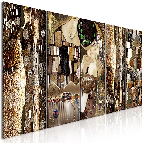 murando - Cuadro en Lienzo Gustav Klimt 200x80 cm Impresión de 5 Piezas Material Tejido no Tejido Impresión Artística Imagen Gráfica Decoracion de Pared Beso Abstracto Oro l-A-0035-b-m