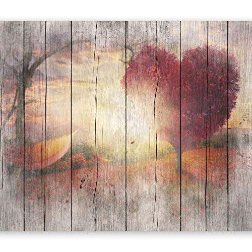 murando Fotomurales Madera Optico 400x280 cm XXL Papel pintado tejido no tejido Decoración de Pared decorativos Murales moderna de Diseno Fotográfico Paisaje Arbol Corazon f-C-0175-a-a
