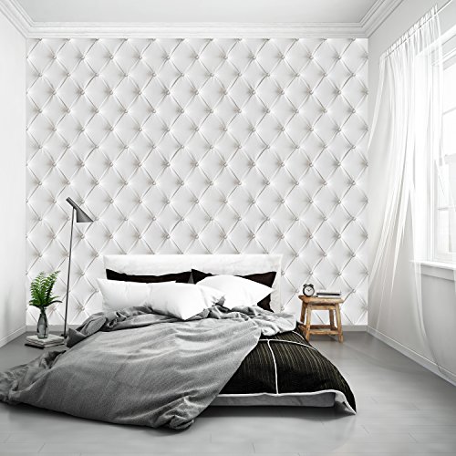 murimage Papel Pintado Cuero Blanco 274 x 254 cm Incluyendo Pegamento Fotomurales óptica 3D Diamantes Brillo Acolchado Dormitorio