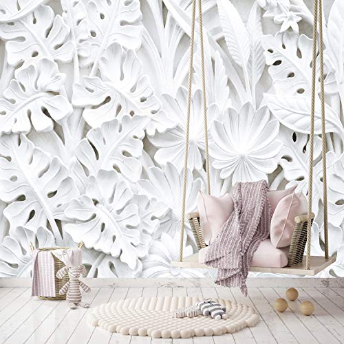 murimage Papel Pintado Flores 3D 366 x 254 cm incluye pegamento Plantas Florales Estuco Blanco Dormitorio Salon Fotomurales Pared