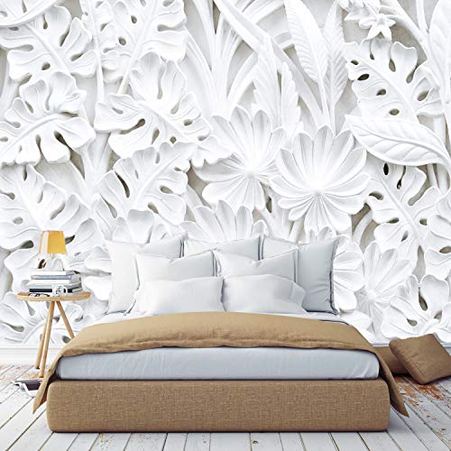 murimage Papel Pintado Flores 3D 366 x 254 cm incluye pegamento Plantas Florales Estuco Blanco Dormitorio Salon Fotomurales Pared